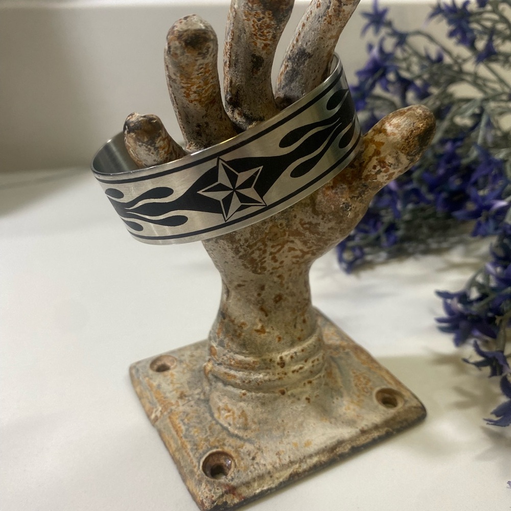 Silver and Black Star Cuff Bracelet